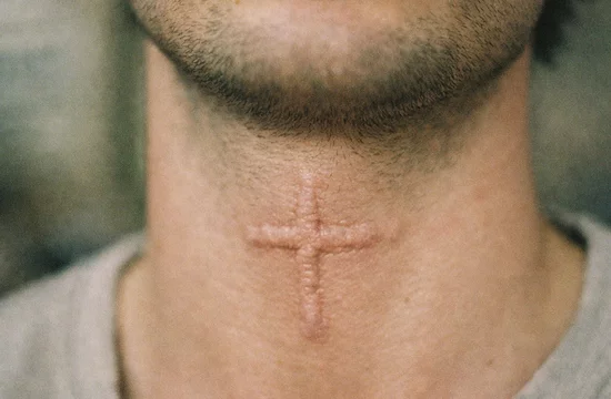 Татуировка-крест на шее