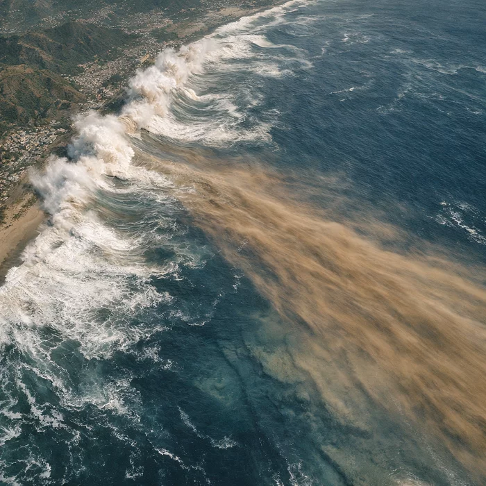Спутниковая съемка зафиксировала гигантские волны и подводные шлейфы у побережья Назаре