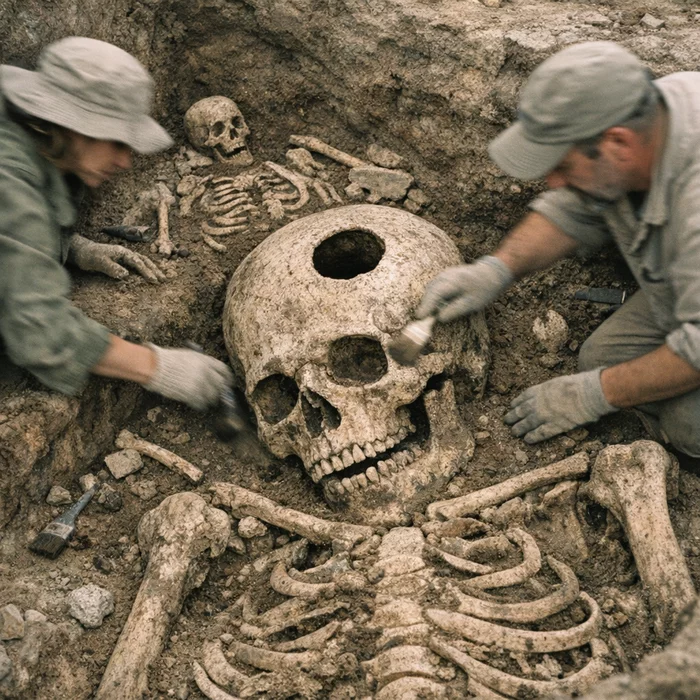 Скелет великана с трепанированным черепом обнаружен в массовом захоронении эпохи викингов