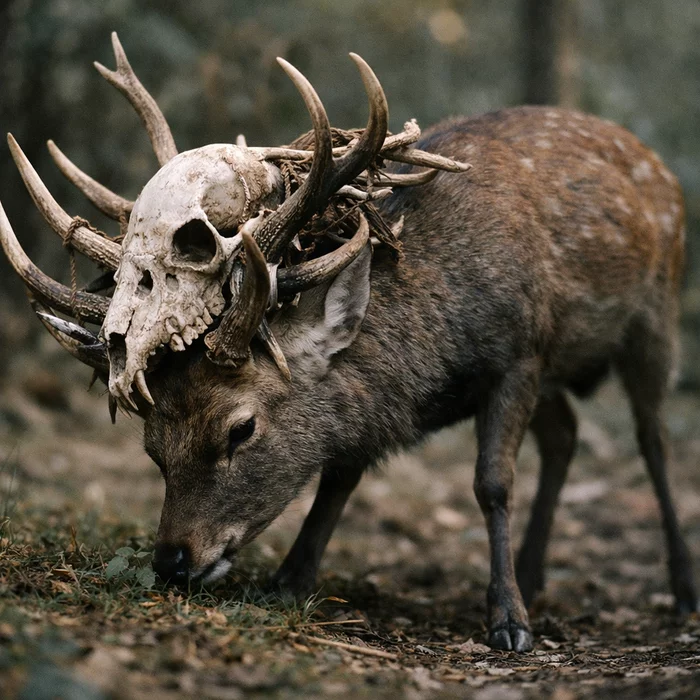 Олень, несущий оторванную голову соперника, — что стоит за шокирующим снимком?