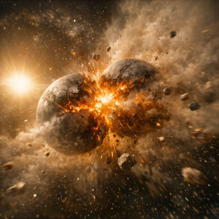 Столкновение двух планет у звезды Gaia20ehk: окно в прошлое луны